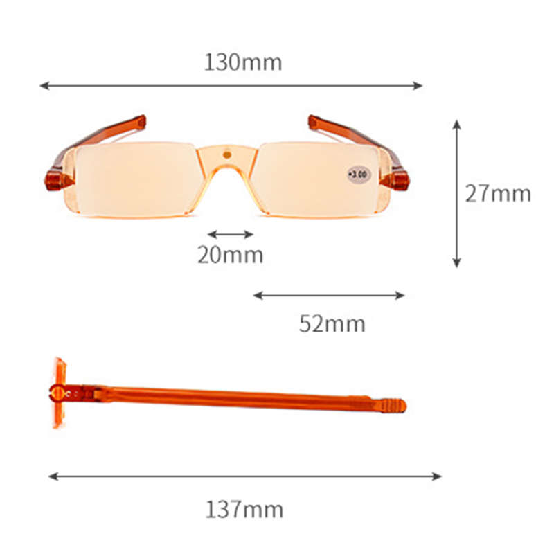 Portable 360 Rotation Folding Reading Glasses with Case An (Magnification Strength 4.0 Color Orange)