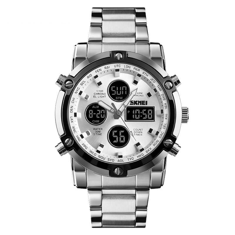 SKMEI 1389 Business Style Multifunction Big Dial Quartz Watch Waterproof Steel