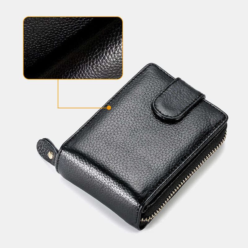 Men Genuine Leather Casual Portable Multi-Card Slot Rfid Anti-Theft Zipper Hasp Driver License Card