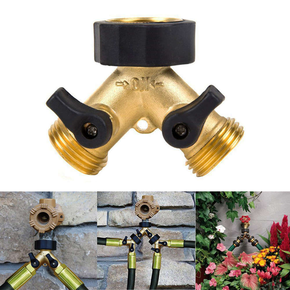 3/4 Inch 2 Way Brass Hose Faucet Manifold Garden Tap Splitter Water Segregator Pipe Divider Switcher