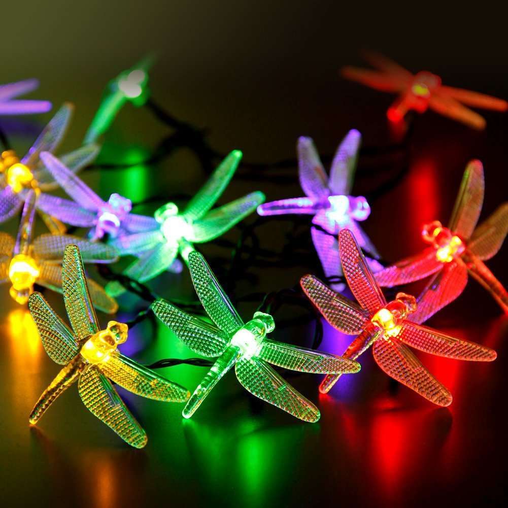 Honana DX-334 20 LED Dragonfly Colorful String Lights Solar Powered Night Light Garden Home Decor