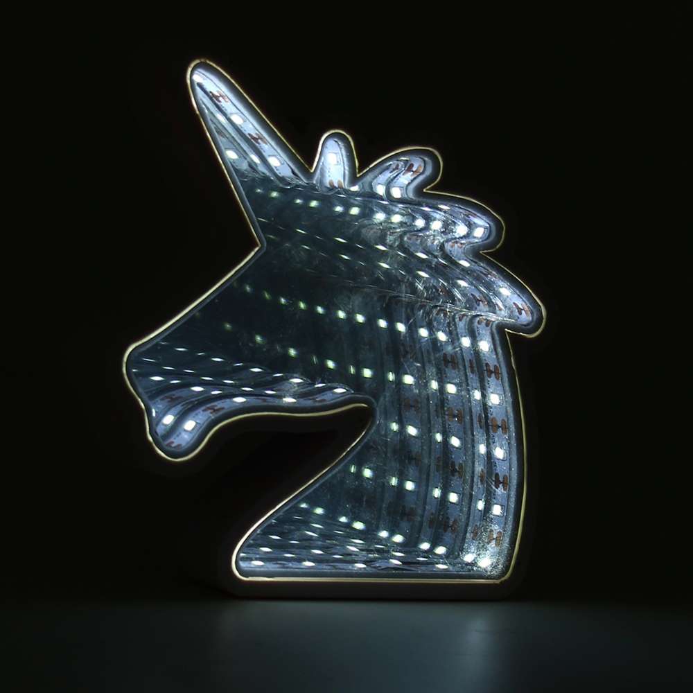 Creative Cute Unicorn Mirror Lamp LED Tunnel Night Light for Kid Atmosphere Ligh