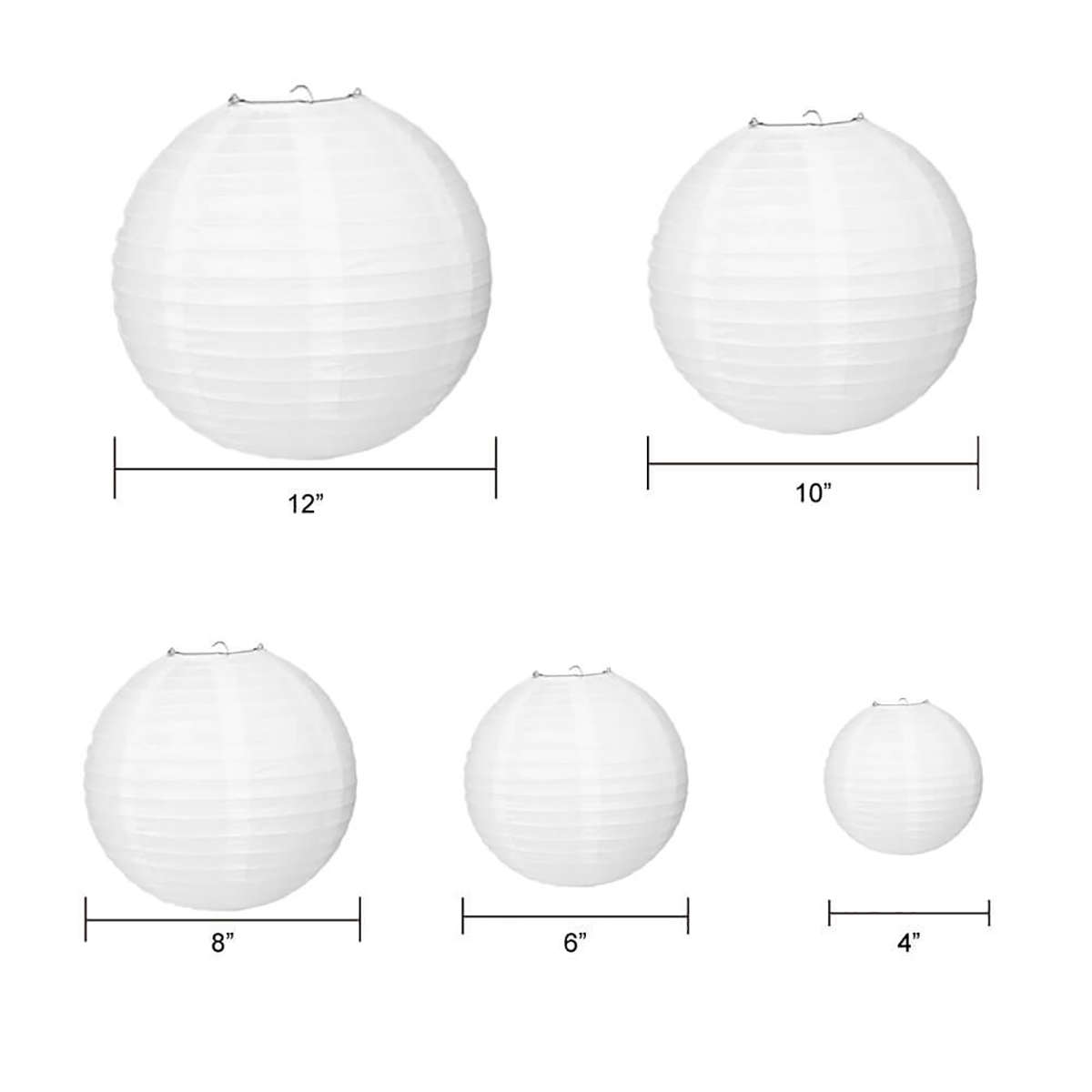 20PCS 4-12" White Paper Lanterns Round Chinese Hanging Ball Lamp Cover for