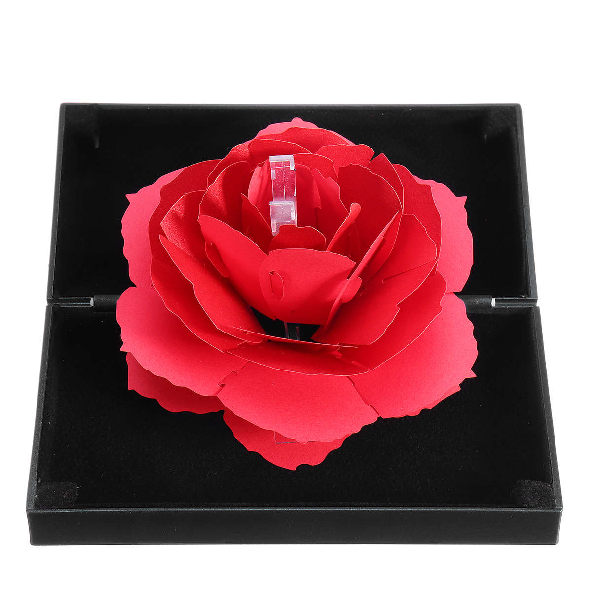 New Folding Rotating Rectangle Rose Ring Box Birthday Valentine's Day Jewelry Bo