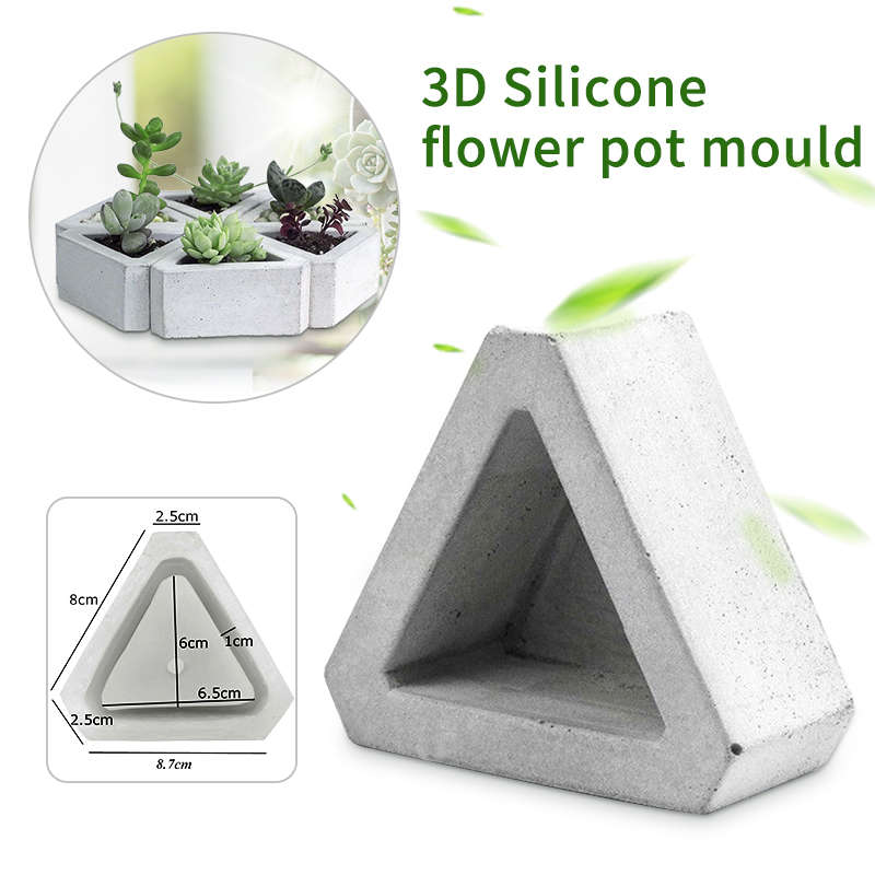 3D Flower Pot Silicone Mold Handmade Triangular Concrete Diy Succulent Plants Pot Making Mould