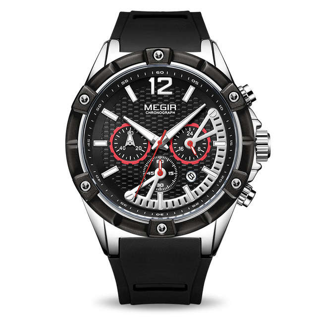 MEGIR 2083G Military Design Chronograph Silicone Waterproof Quartz Watch Men Wrist Watch