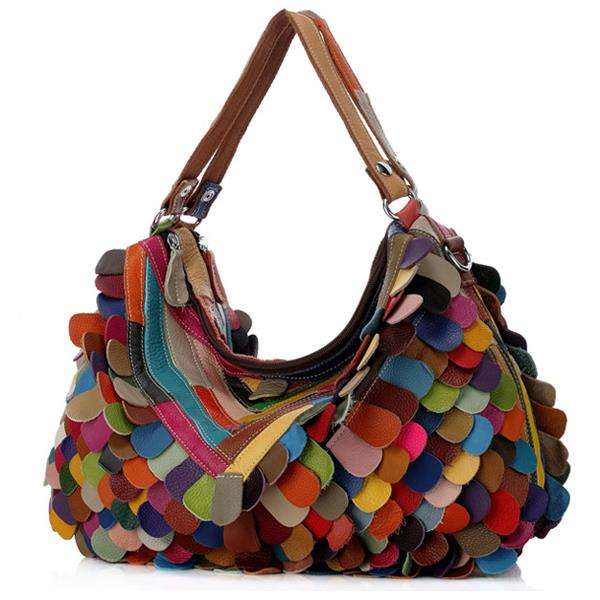 New Women Patchwork Genuine Leather Cowhide Handbag