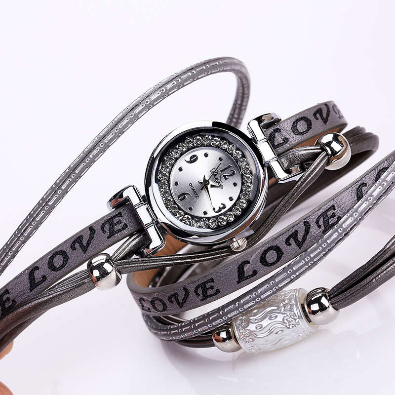 Fashion Luxury Rhinestone PU Leather Women Quartz Watch Bracelet Watch