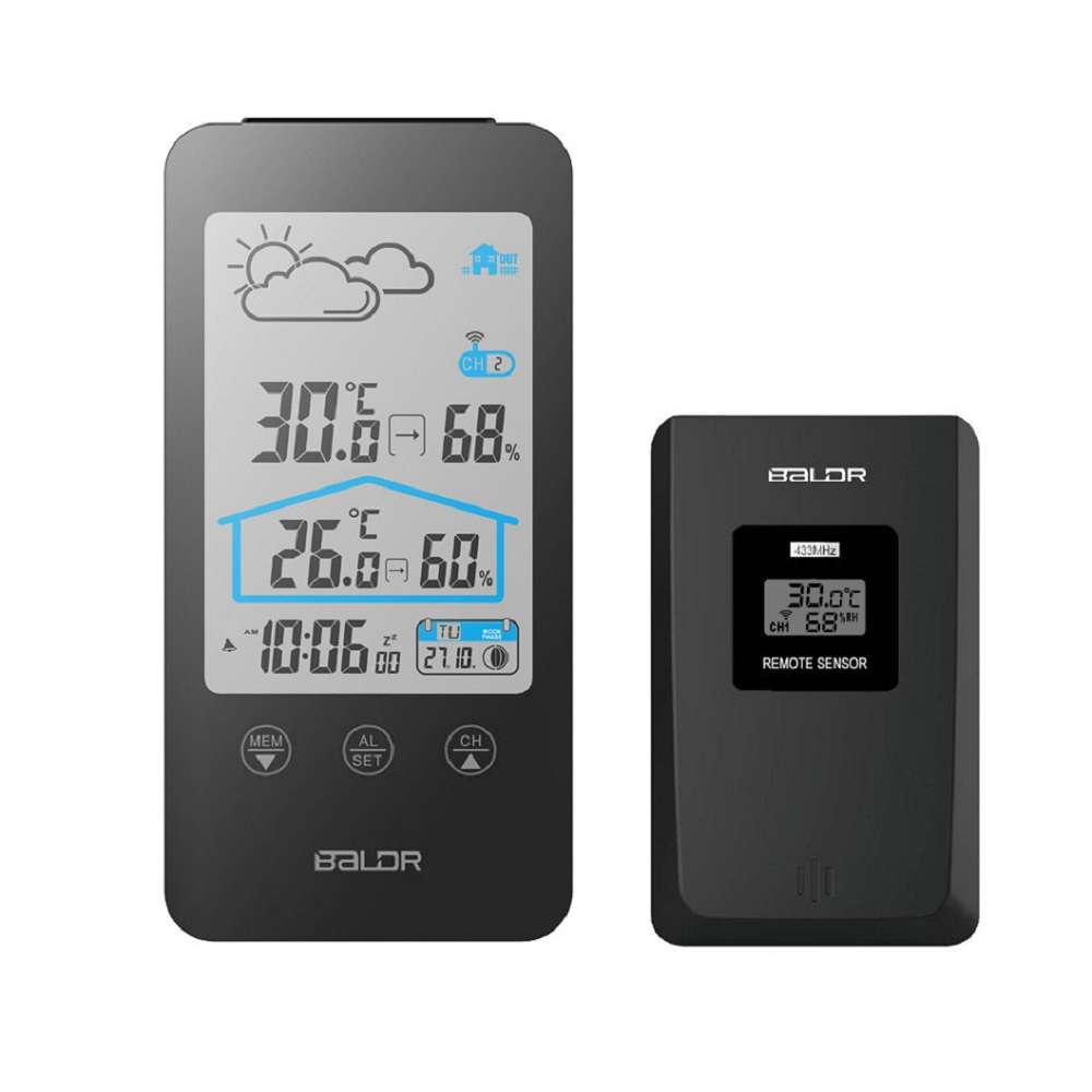 BALDR Touch Screen Wireless Thermometer Hygrometer Indoor Outdoor - Color. Black