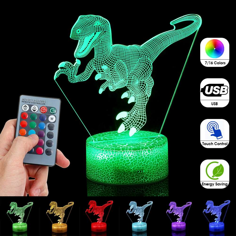 3D Dinosaur Night Light Touch Remote Control Gift Home Decor Sleeping