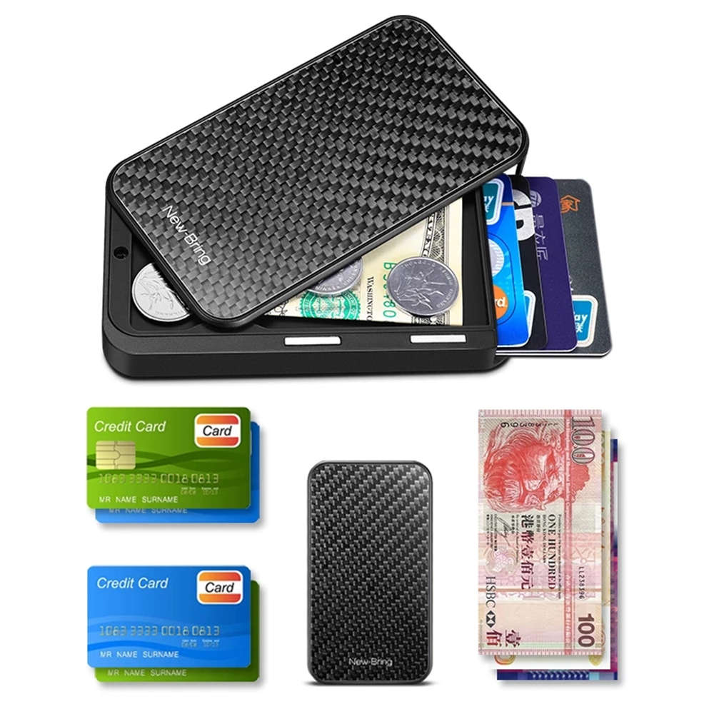 NewBring Card Holder Metal Ultrathin Wooden RFID Blocking Card Holder Wallets B