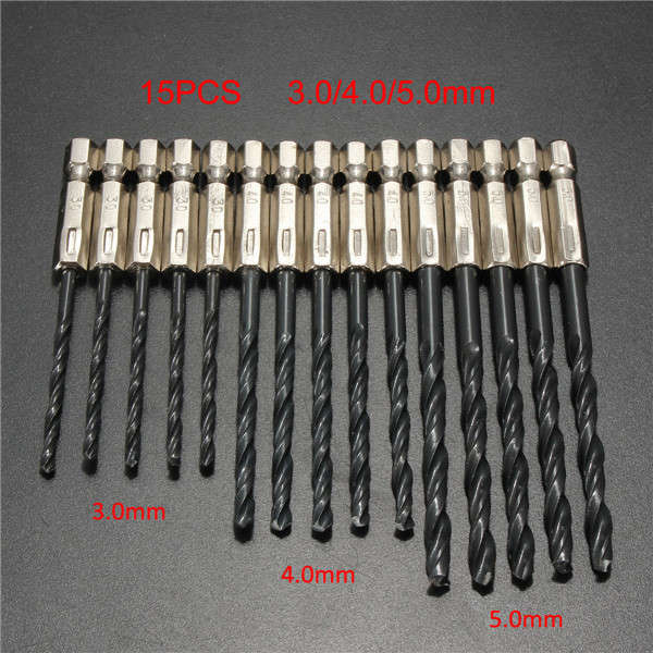 15pcs 3/4/5mm HSS 1/4 Inch Hex Shank Twist Drill Bit