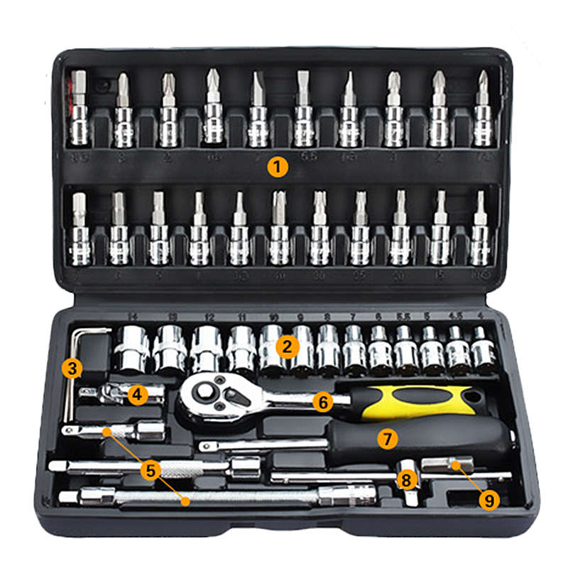 46Pcs Tool Box Car Motorcycle Repair Set Hand Tool Home Service DIY Ki