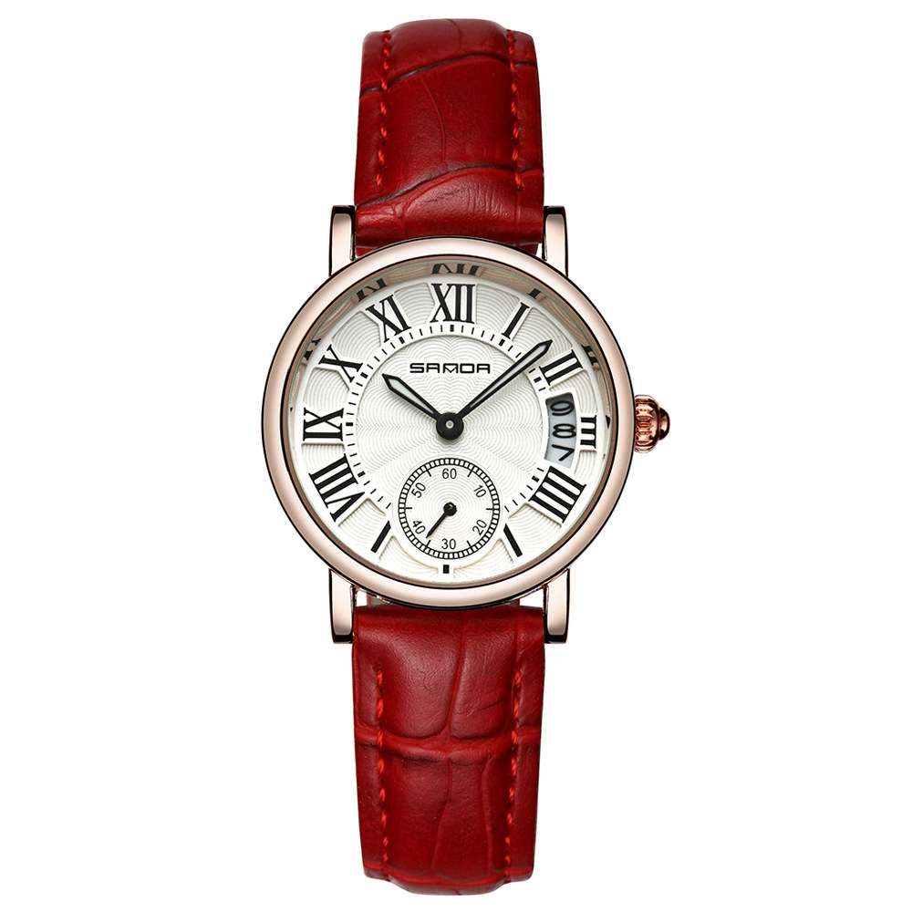 SANDA P206 Leather Women Fashion Style Lady Dress Quartz Watch (Color Pink)