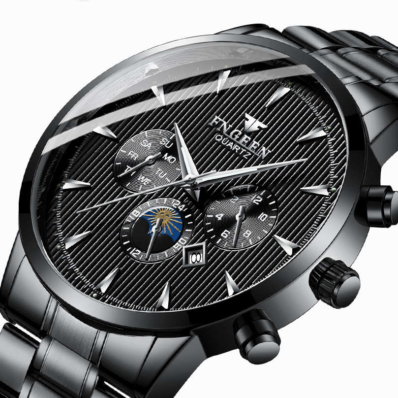 Business Luminous with Calendar Dial Stainless Steel Band Waterproof Men Quartz Watch