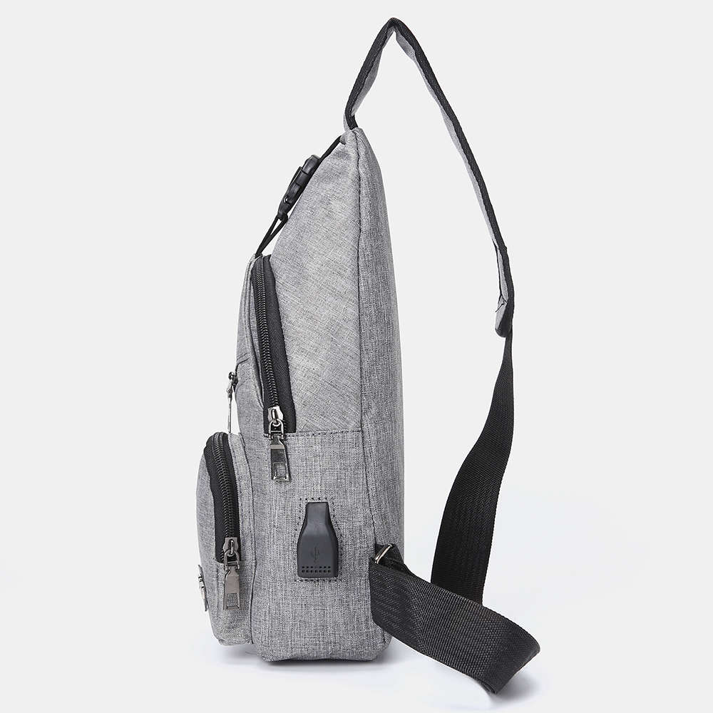 Men Oxford Large Capacity Casual Outdoor Travel USB Charging Port Sling Bag Chest Bag Cross (NO. 07)