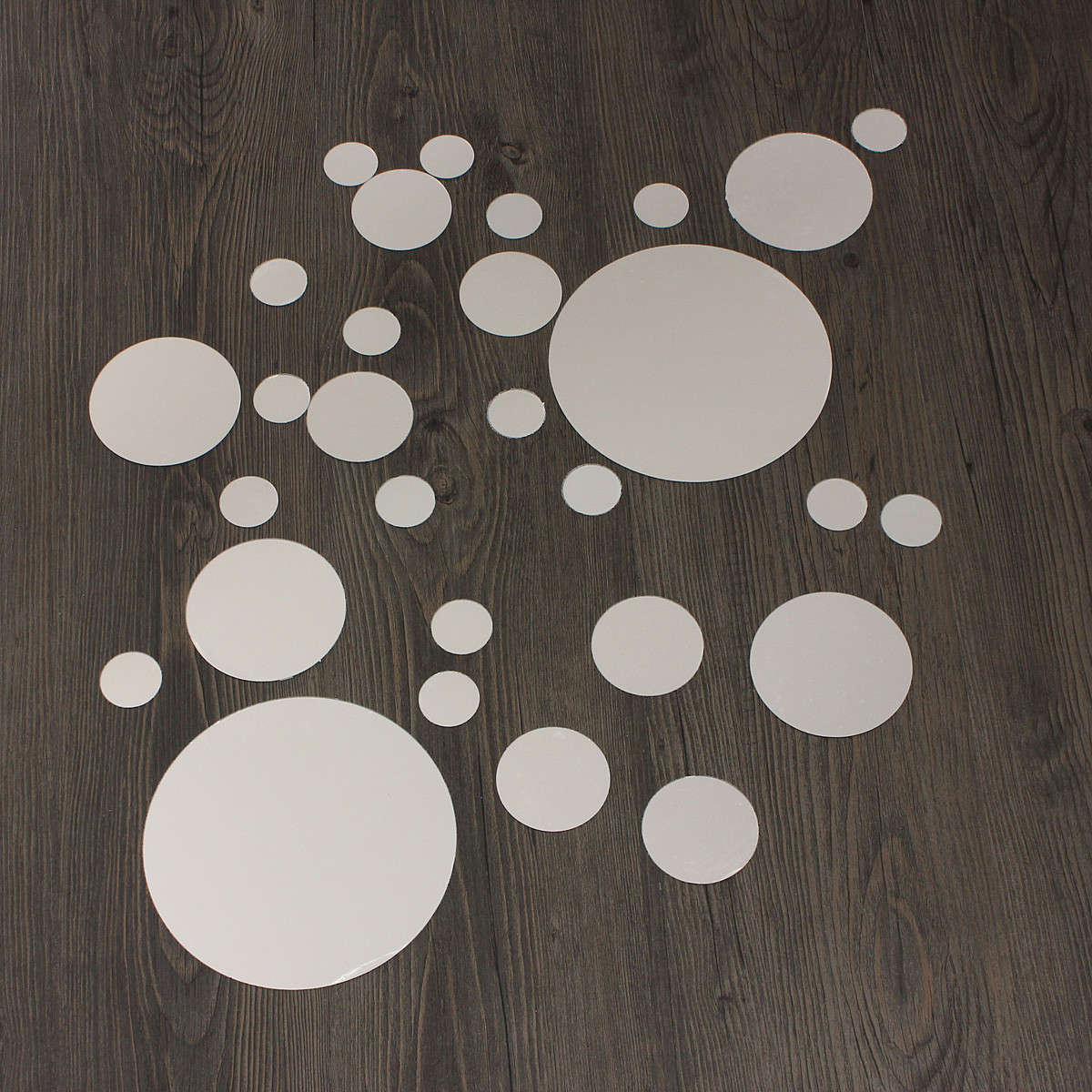 28Pcs 3D Sticker Modern Art Acrylic Silver Round Mirror Removable Wall S