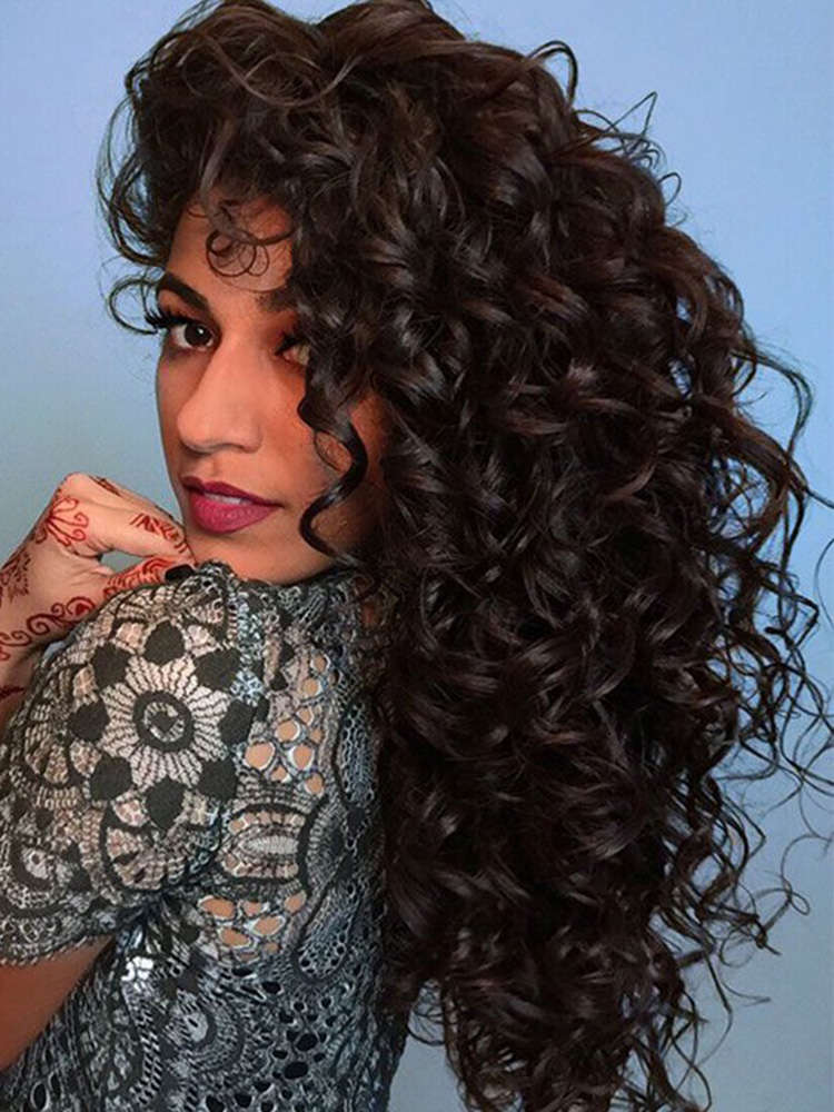 Natural Black Long Curly Hair Fluffy Afro Small Curly High Temperature Fiber Wigs