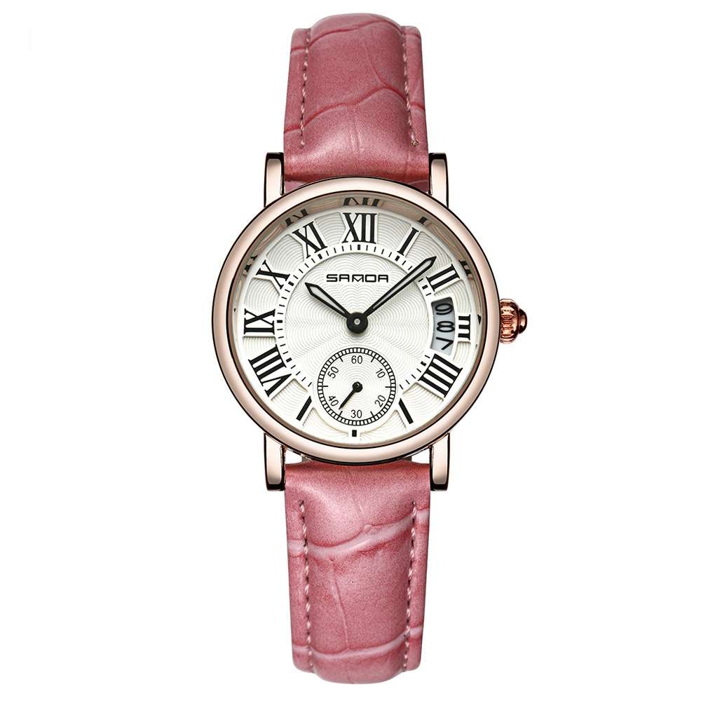 SANDA P206 Leather Women Fashion Style Lady Dress Quartz Watch (Color Pink)