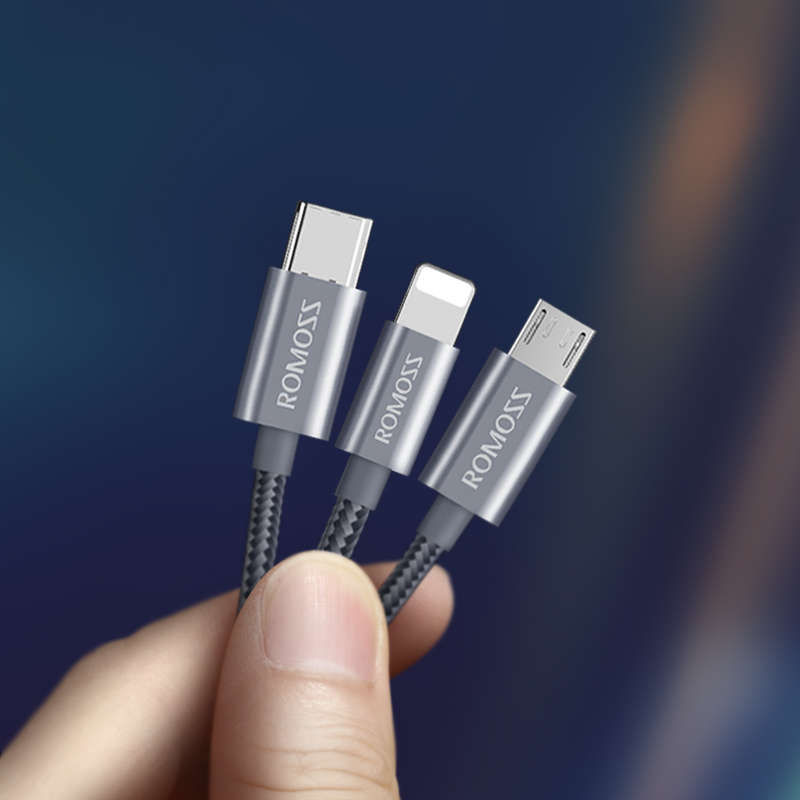 ROMOSS CB25A 3 in 1 for Lightning Type-C Micro USB 2.1A USB Cable for Samsung Galaxy S21 Note S20 ul