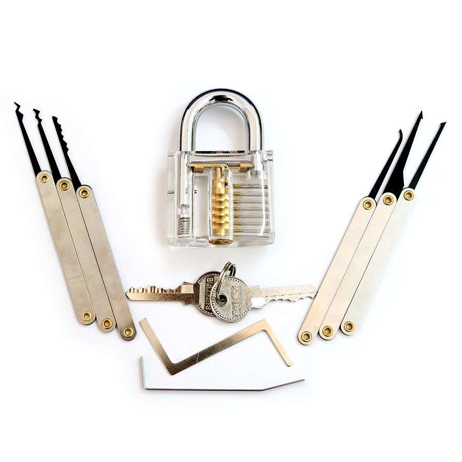 Transparent Practice Padlock with 6pcs Unlocking Lock Pick Set Key Extractor Tool Lock Pick Tools...