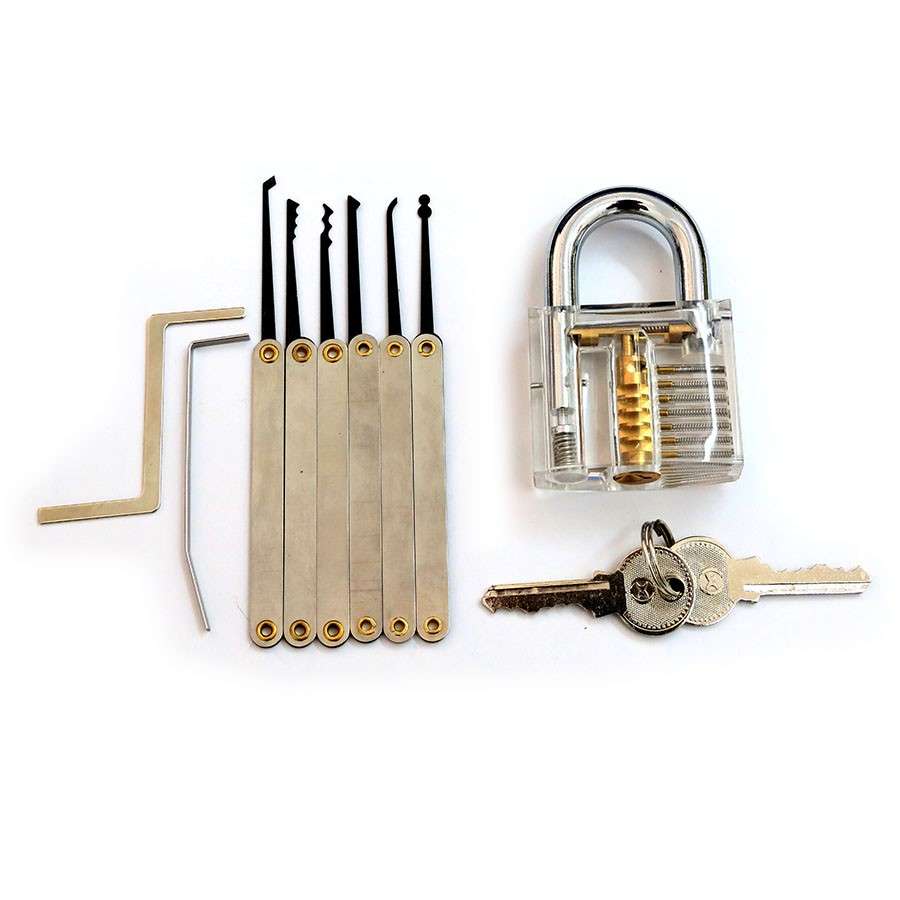 Transparent Practice Padlock with 6pcs Unlocking Lock Pick Set Key Extractor Tool Lock Pick Tools...