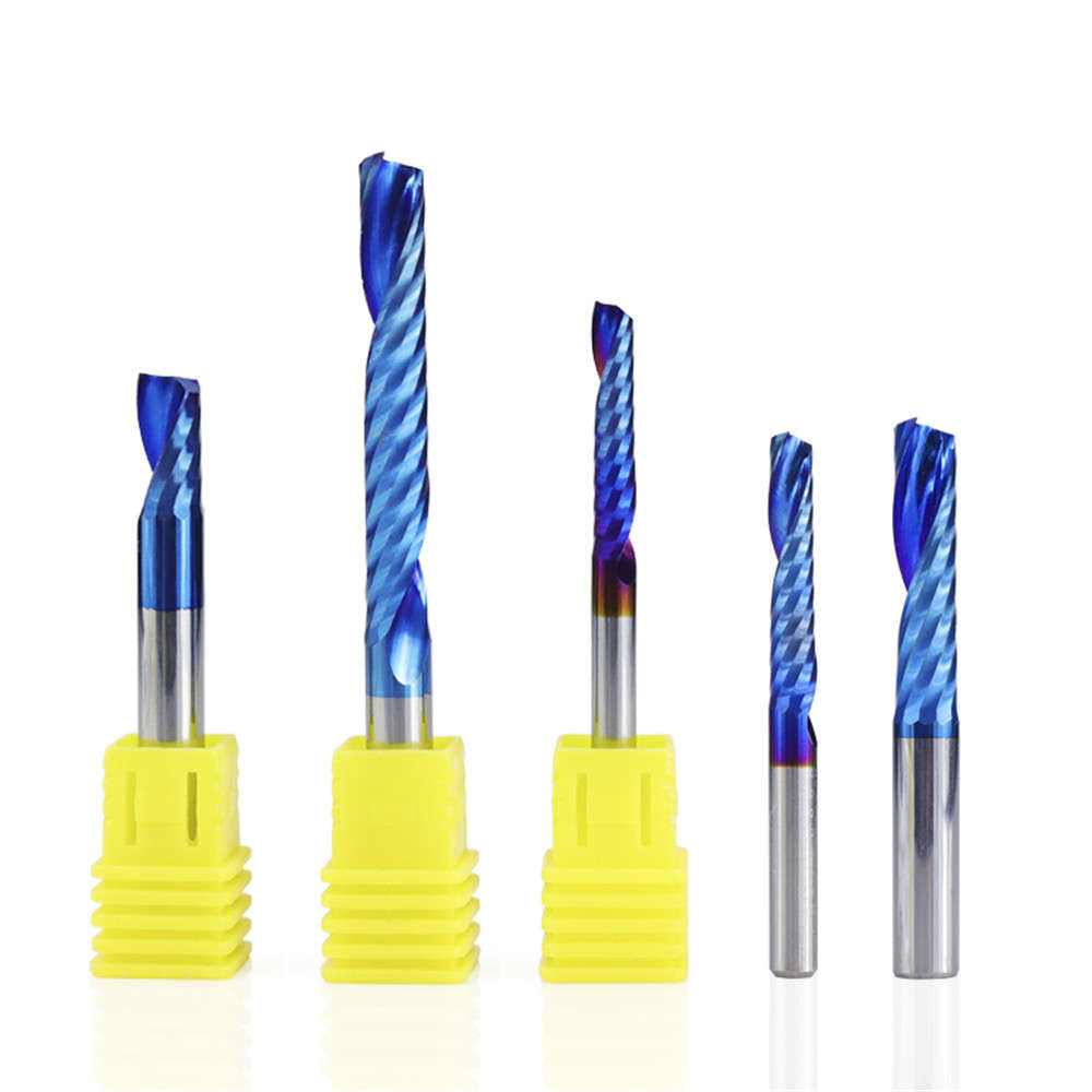 Drillpro 4mm Shank 1 Flute Spiral End Mill Carbide End Mill Blue Nano Coating CNC Router Bit Single