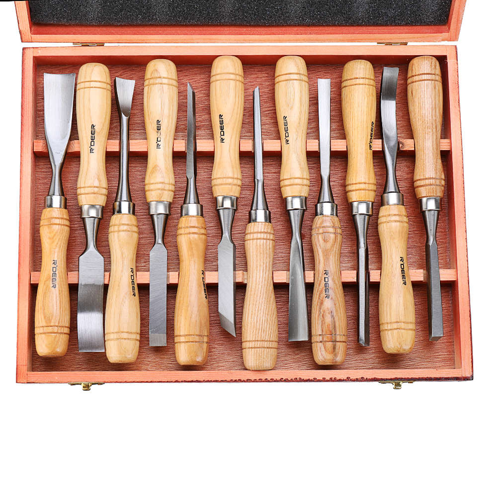 12PCS Wood Turning Carving Tool Set Chrome Vanadium Steel Wood Carving Chisels Blade Woodworking Too