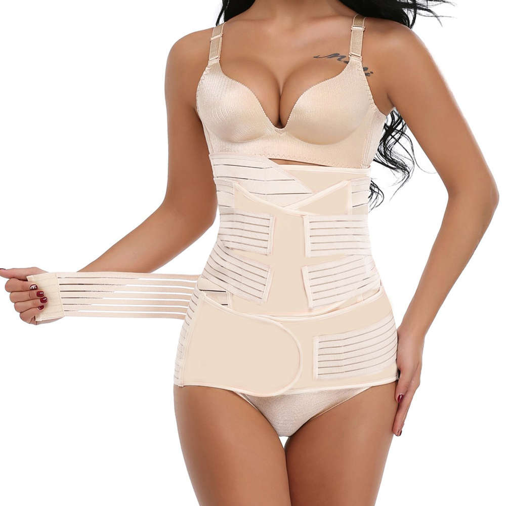 Three Pieces Nursing Waist Cinchers Shapewear Body Shaper For Women (Size 3 L Color Beige)