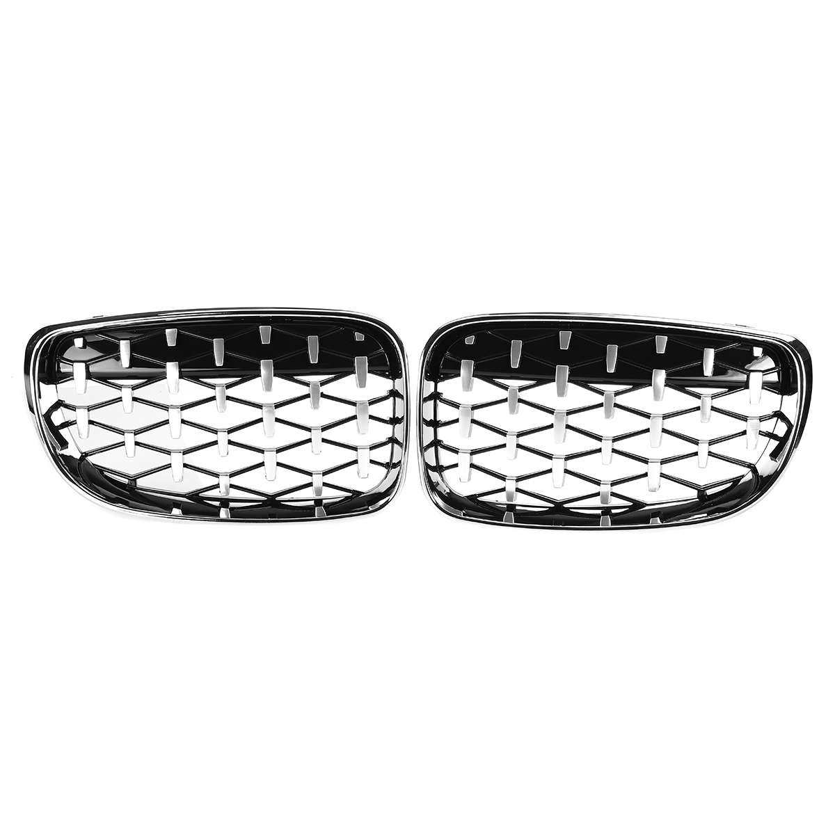 Pair Chrome Front Kidney Grilles Diamond Style For BMW 1 Series E81 E82 E87 E88