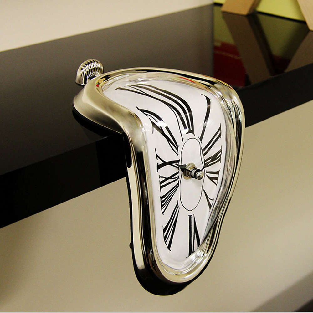Novel Surreal Melting Distorted Wall Clock Surrealist Salvador Dali Style Wall Clock (Color Silver)