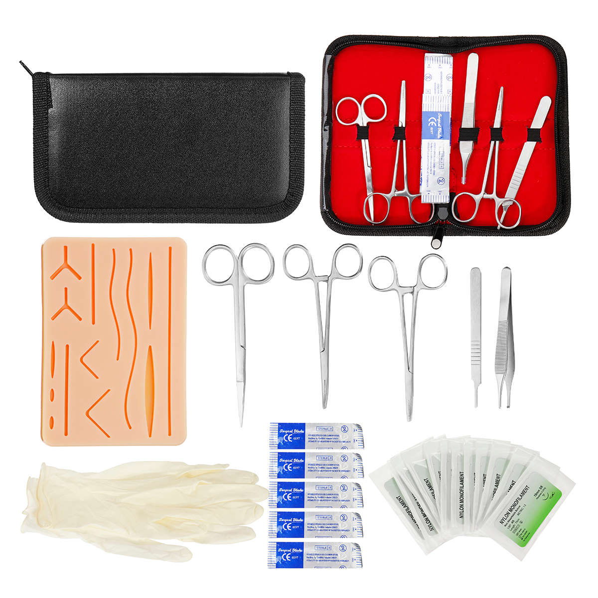 25 In 1 Skin Suture Surgical Training Kit Silicone Pad Needle Scissors Tools Kit