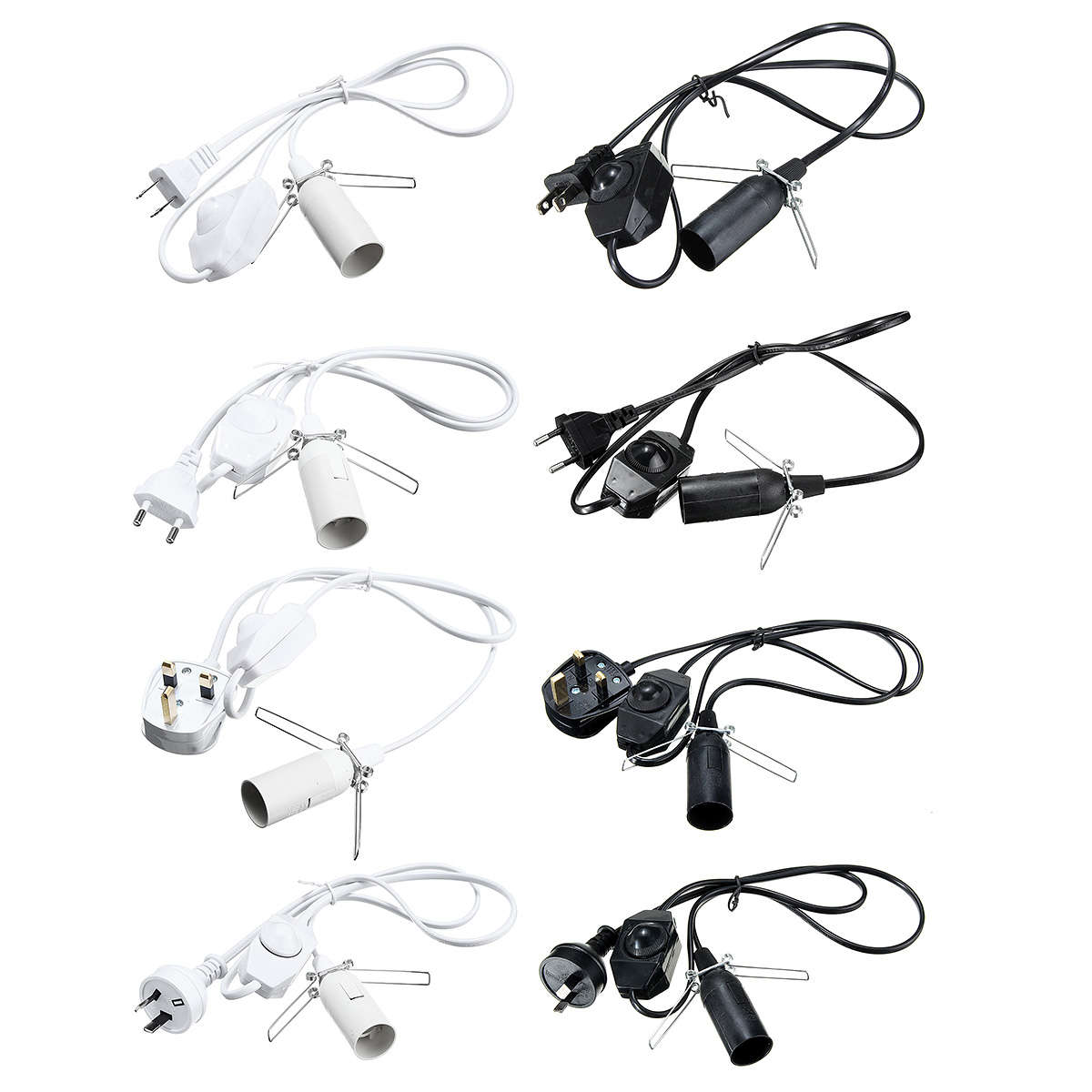 Himalayan Salt Lamp Black White E14 Light Bulb Electric Power Cord Holder Adapter Socket