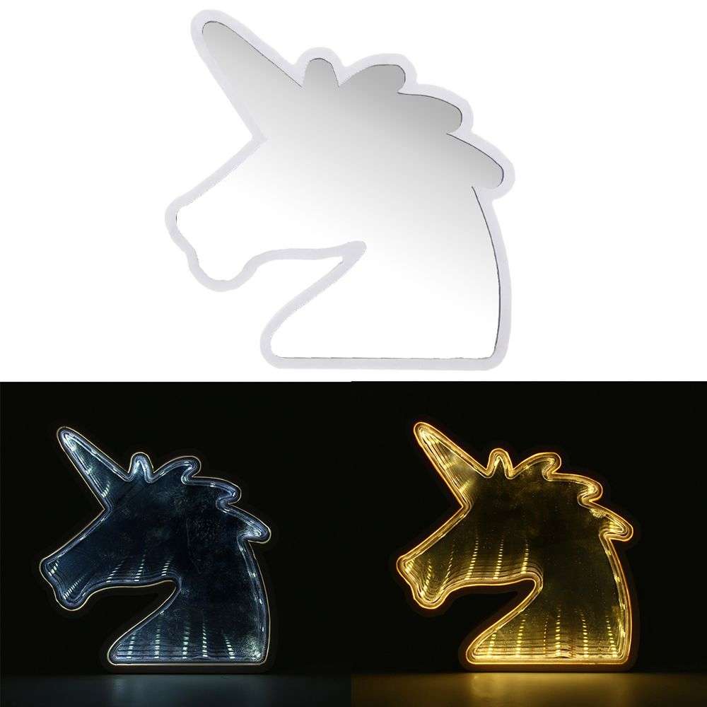 Creative Cute Unicorn Mirror Lamp LED Tunnel Night Light for Kid Atmosphere Ligh