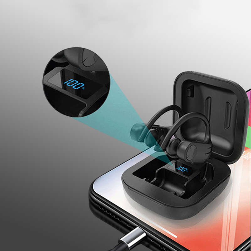 Wireless bluetooth 5.0 Ear Hook Headphones Waterproof CVC8.0 Noise Cancelling Earphone with Charging