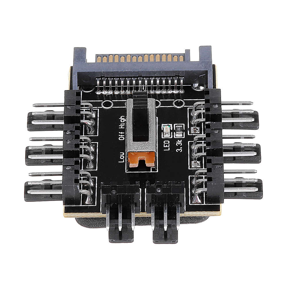SATA Power Supply Computer Chassis Fan Hub Board FAN HUB Supports 8-way 3Pin Fan Power Supply 3-spee