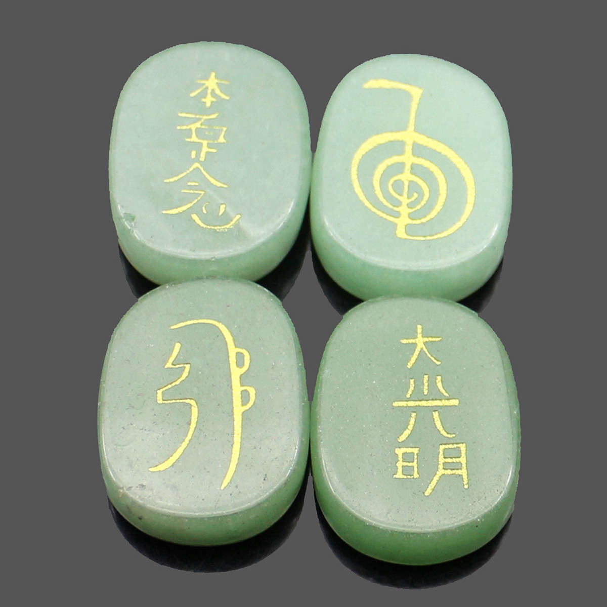 4PCS Engraved Usui Reiki Symbol Healing Energy Sanskrit Palm Crystal Stone Set Stone Decorations