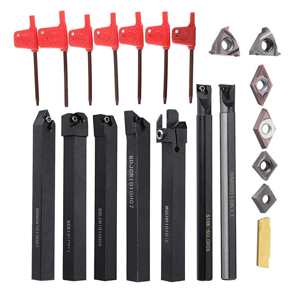 21PCS 10mm Lathe Solid Carbide Inserts Turning Tool Holder Boring Bar With Wrenches For Lathe Cuttin