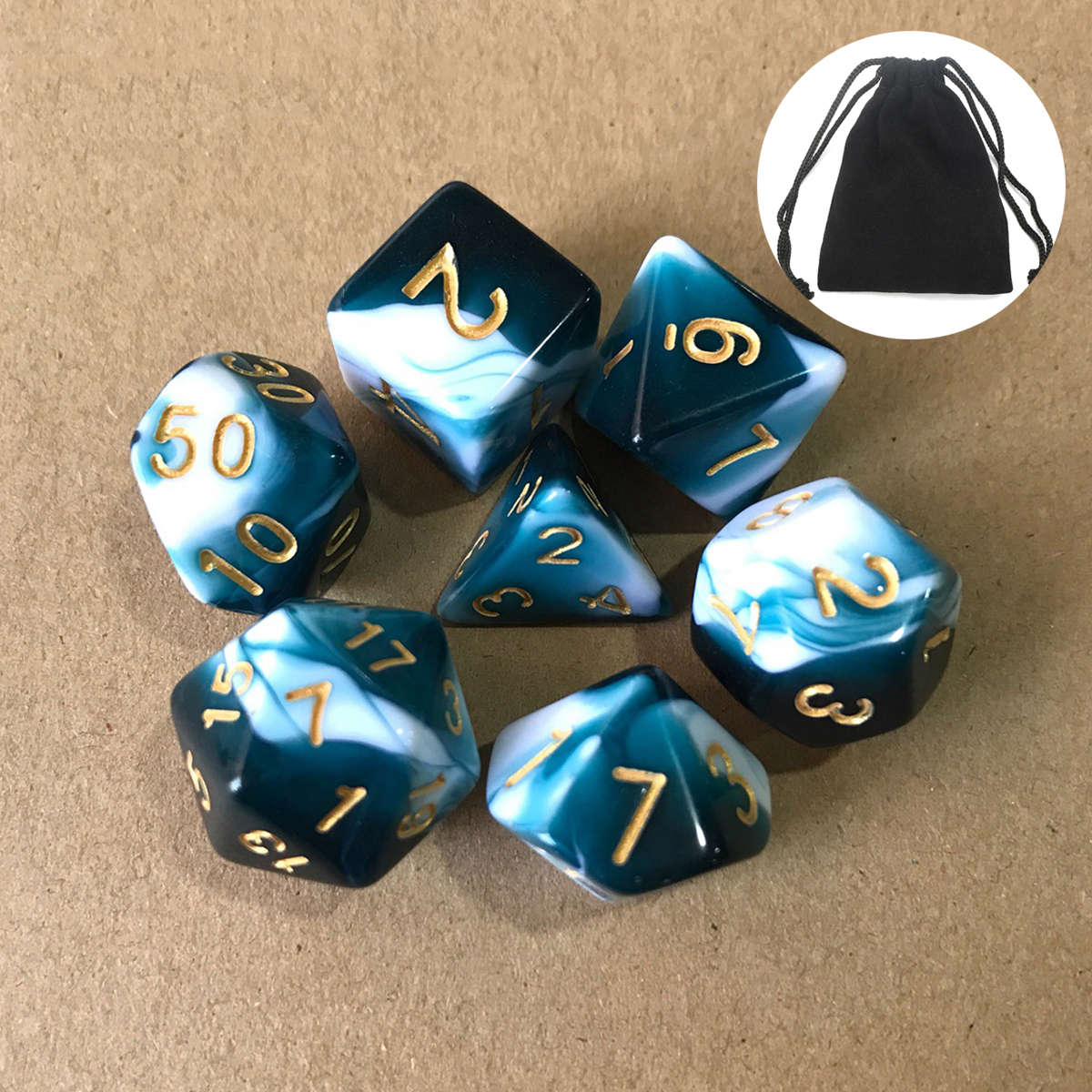 7pcs Polyhedral Dices TRPG Game Dungeons And Dragons Dices with Storage Bag (Color Green)