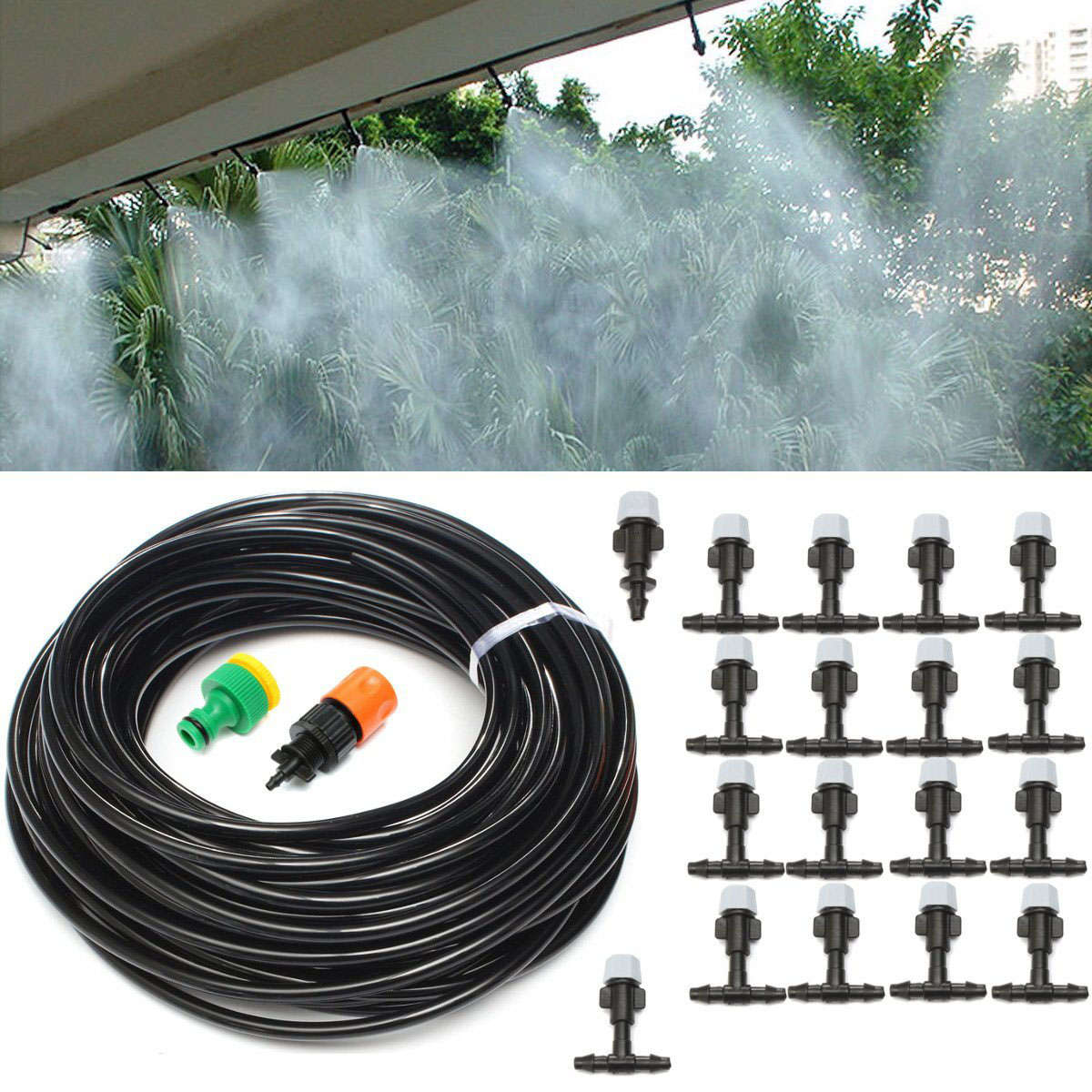 20m Hose Mist Cooling System Garden Water Drip Irrigation