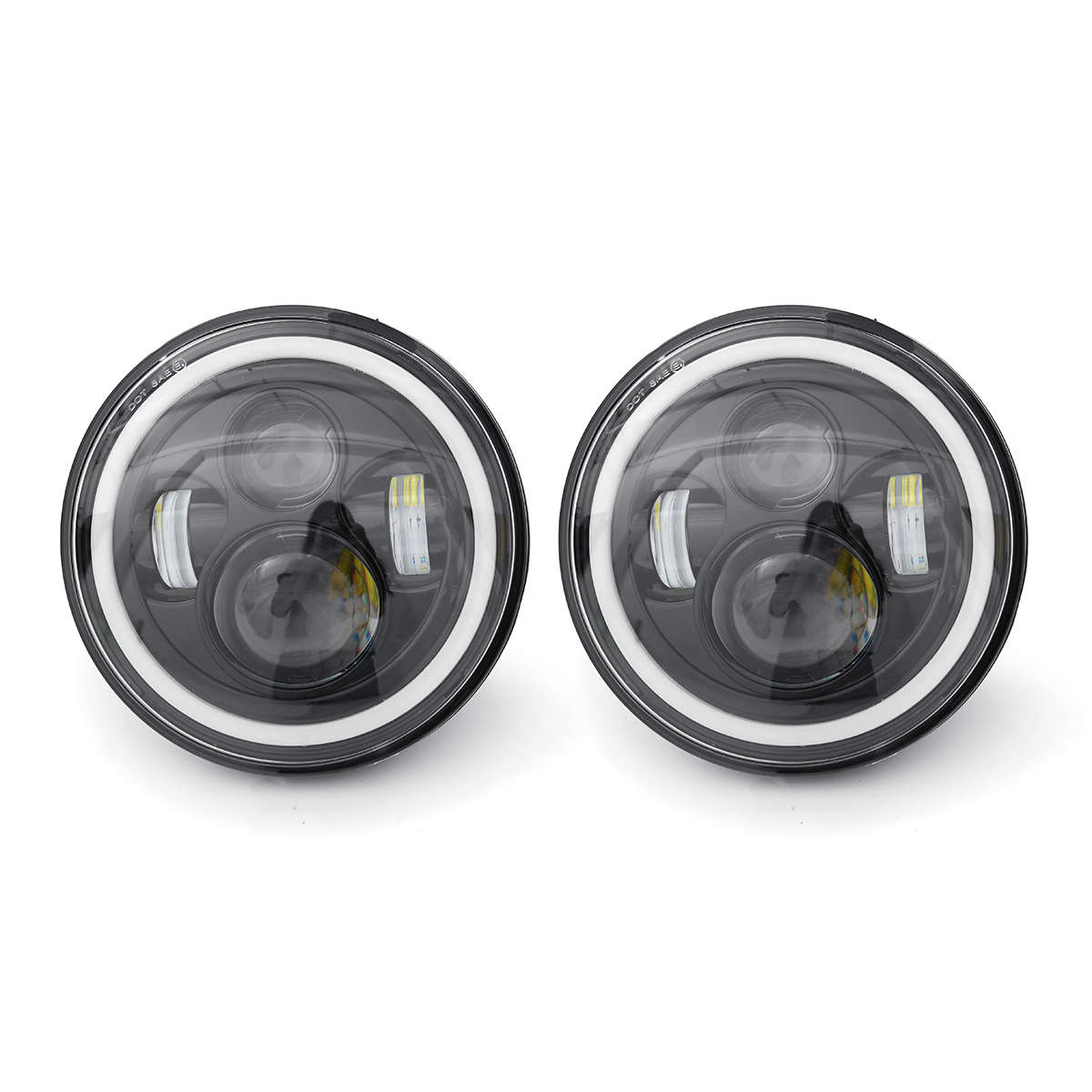 2pcs 7 Inch LED Headlights White/Yellow Light Beam Halo Angle Eye For Jeep Wrangler JK TJ LJ