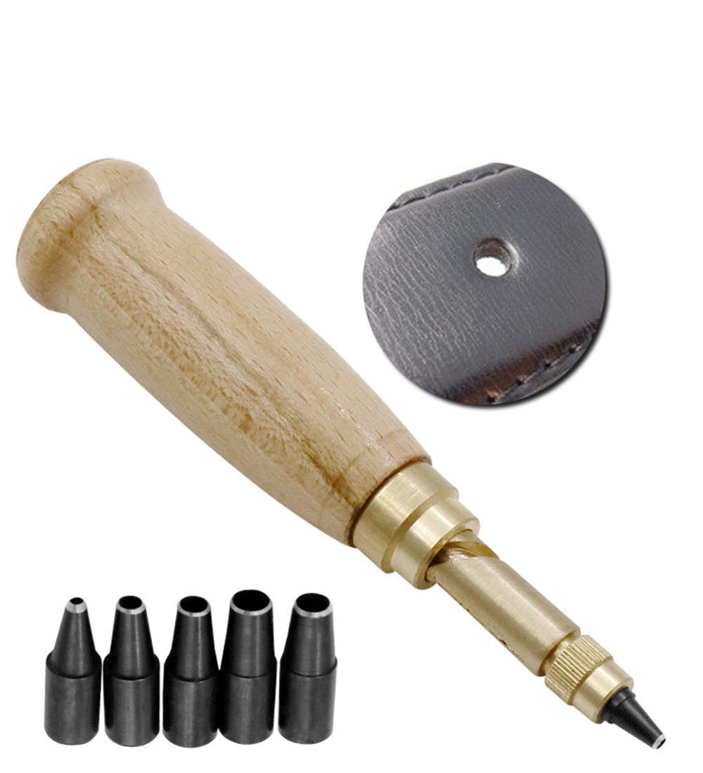 DIY Automatic Belt Hole Punch Leather Craft Accessories Rotary Punching Perforator with 6pcs Turn He