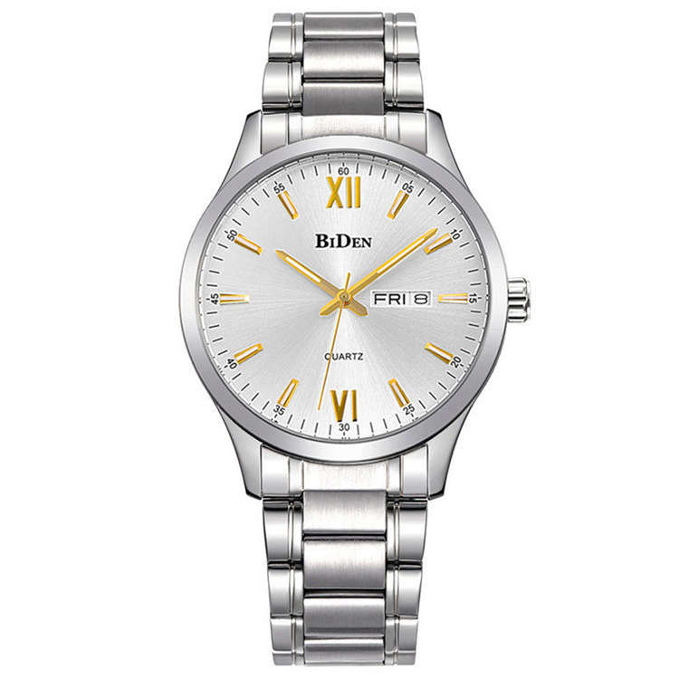 BIDEN 0032 Full Steel Waterproof Men Watch Casual Style Calendar Quartz Watches (Color Silver)