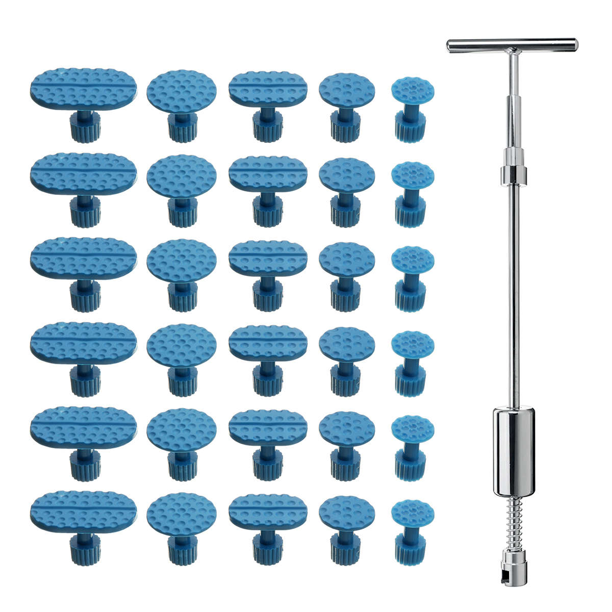 Car Dent Painless Repair Tools Kit 30PCS Pulling Tabs with Puller Paintless Hail Removal T Bar Slide