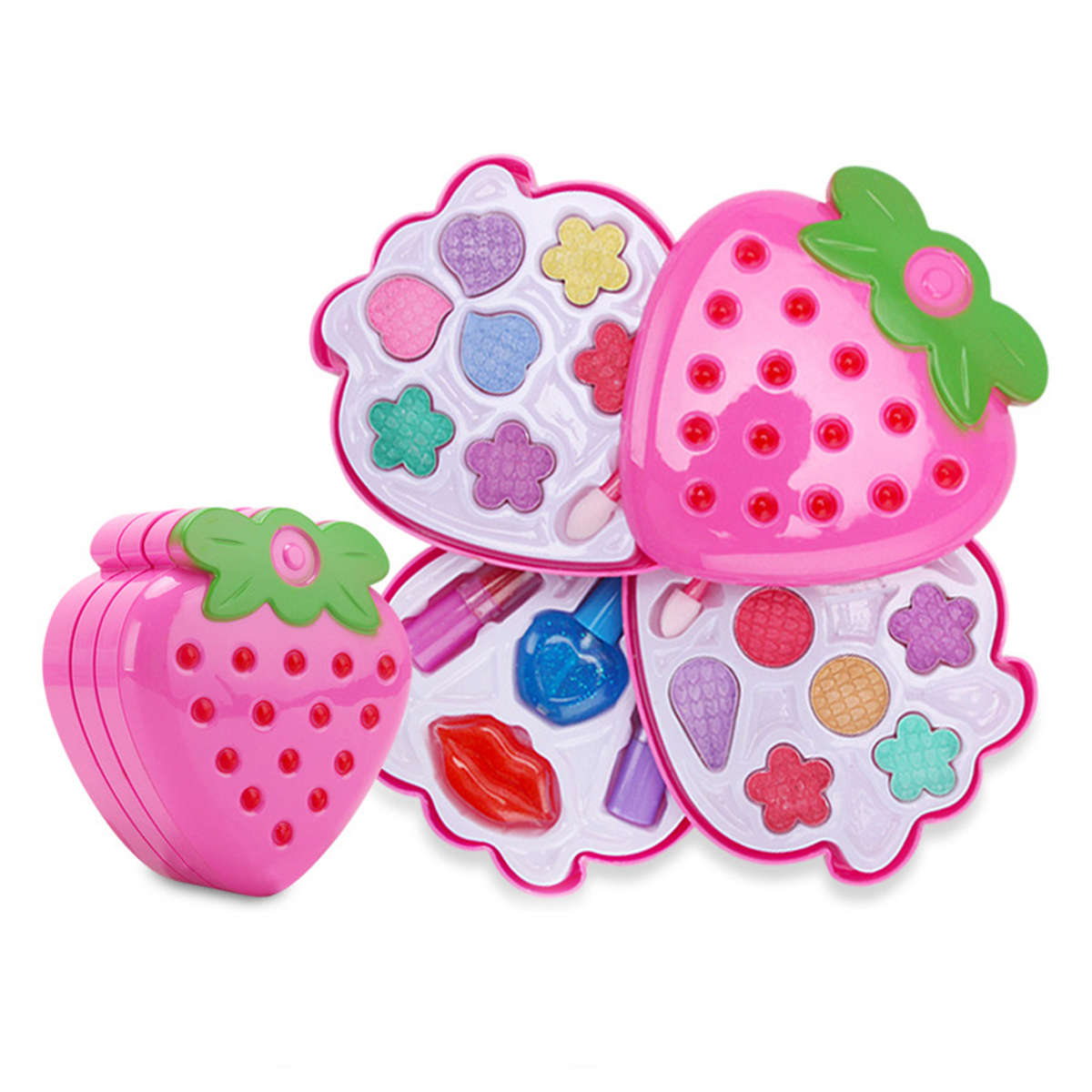 Kids Strawberry Cosmetic Princess Makeup Set Kit Eyeshadow Lip Gloss Blushes Girl (Layers 3 Layers)