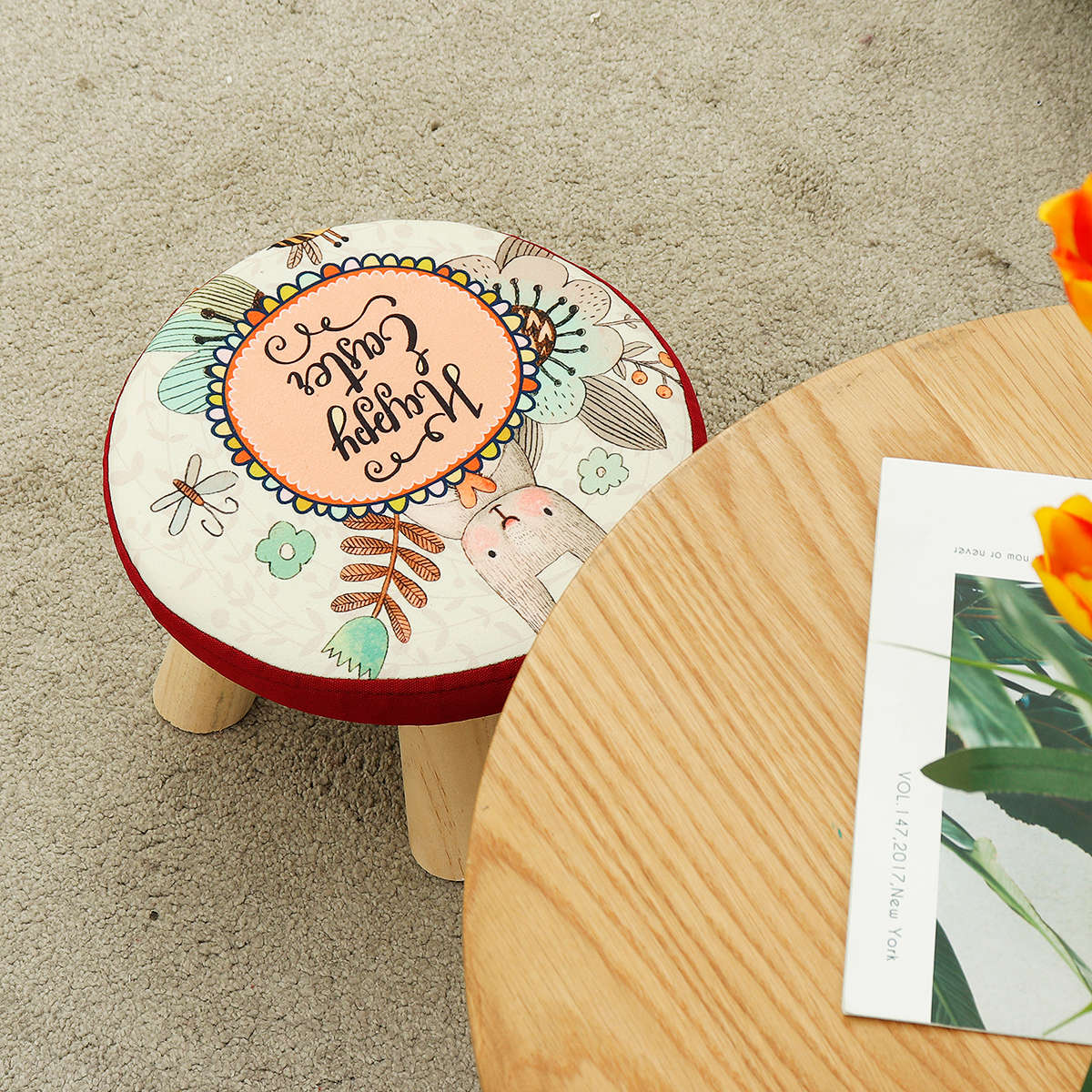 RANDOM DESIGN Soft Cushion Sitting Stool / Chair with Removable Cushion Cover