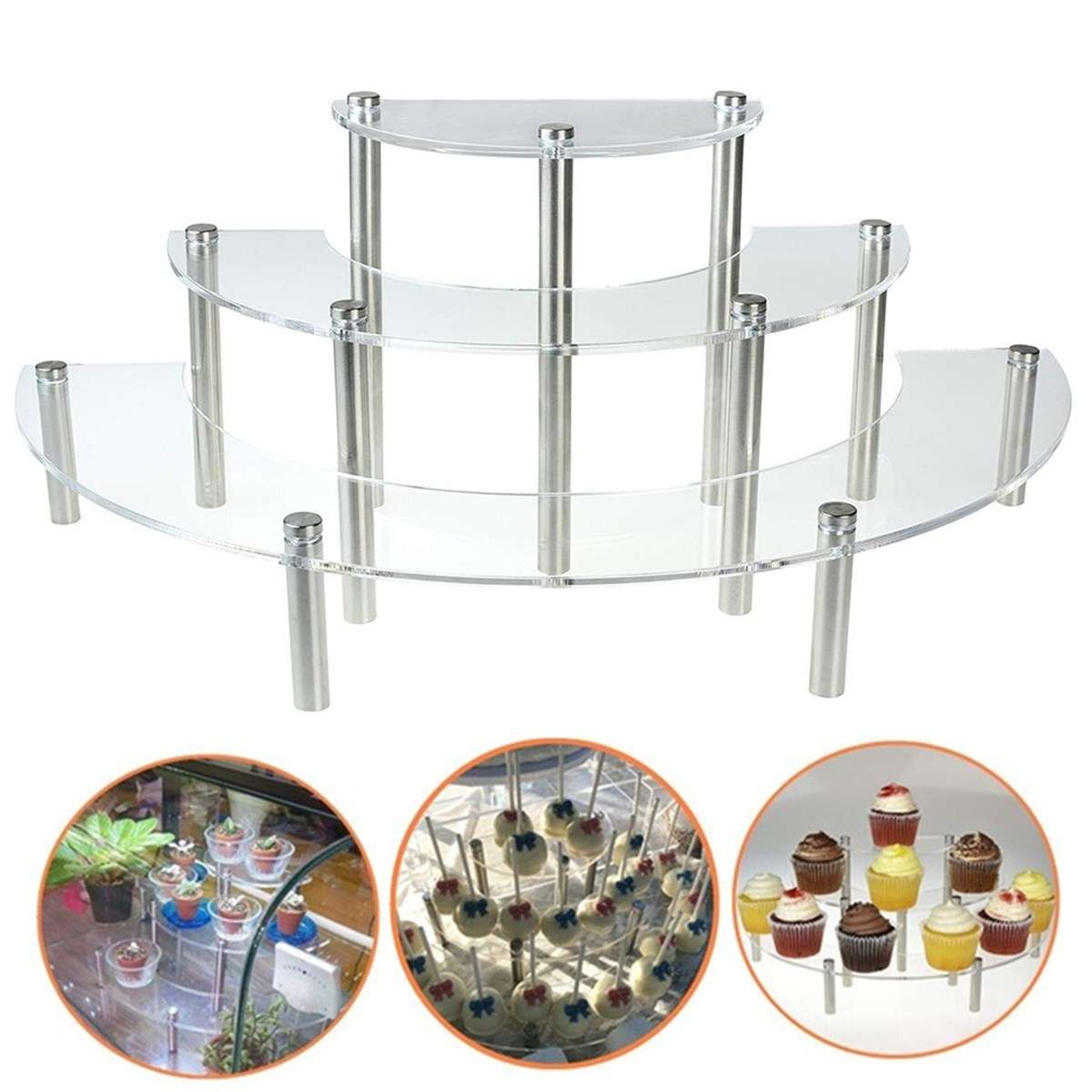 3 Tiers Cupcakes Stand Acrylic Display Desserts Stand For Home Birthda