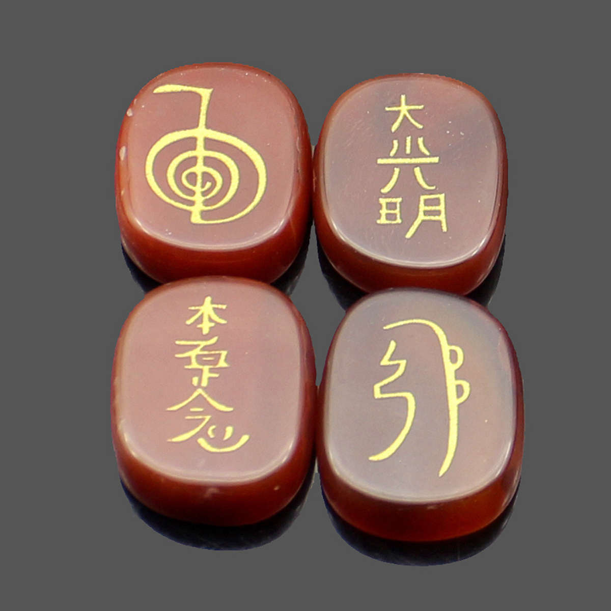 4PCS Engraved Usui Reiki Symbol Healing Energy Sanskrit Palm Crystal Stone Set Stone Decorations