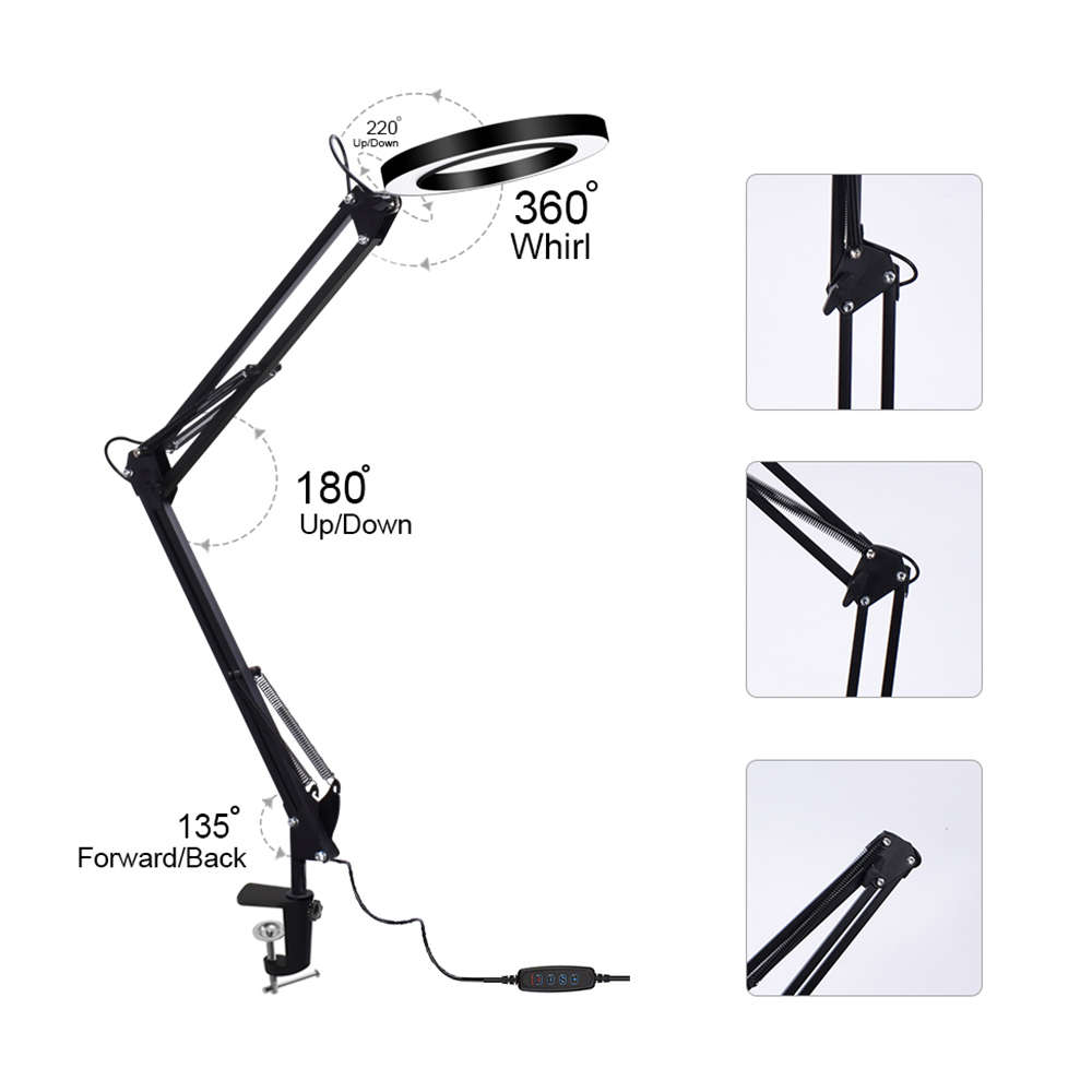 Lighting LED 8X 14W 740mm Magnifying Glass Desk Lamp with Clamp Hands USB-powered LED (Color1 Black)