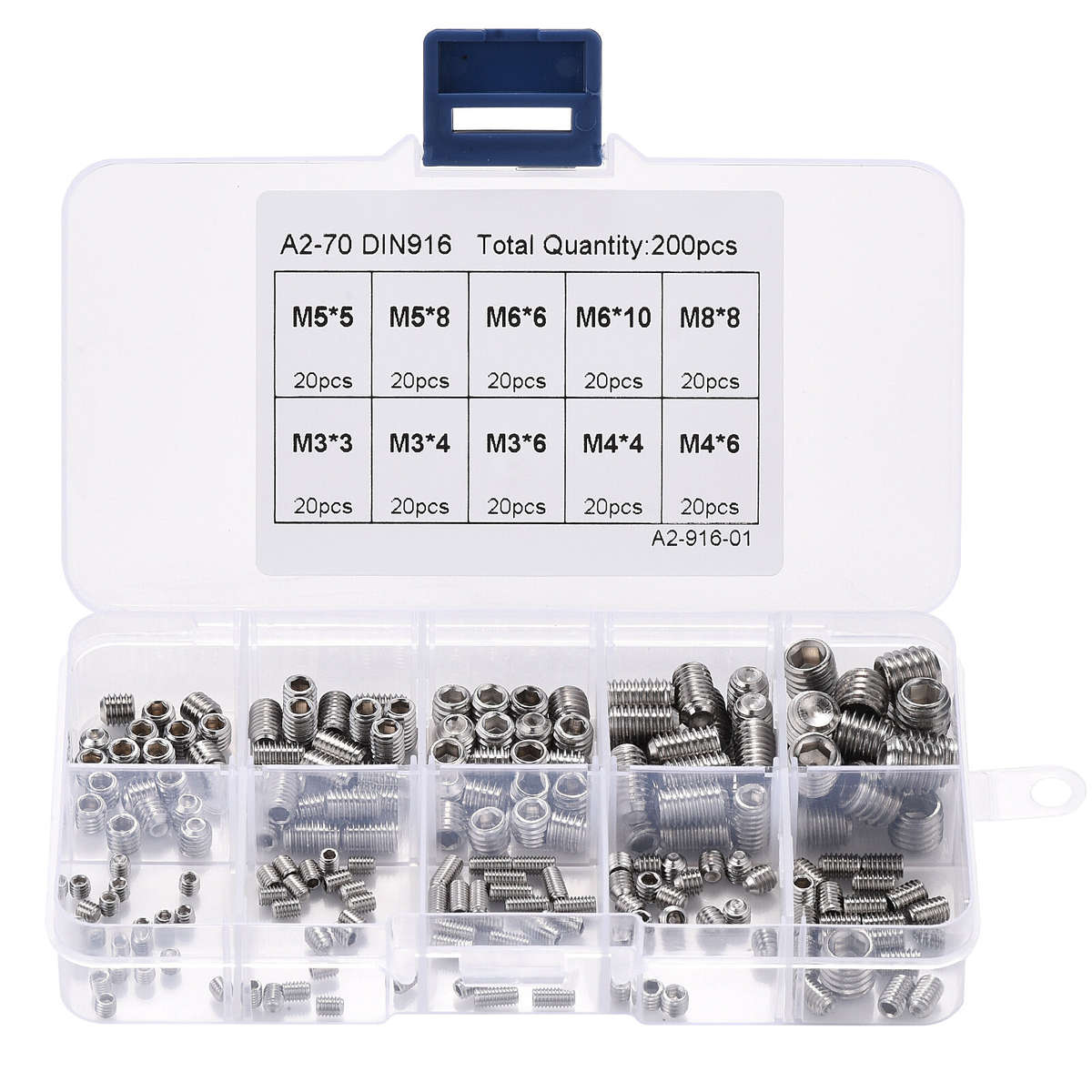 200pcs 304 Stainless Steel Set Screw M3 M4 M5 M6 M8 Allen Head Socket Hex Grub Screw Set Cup Point A
